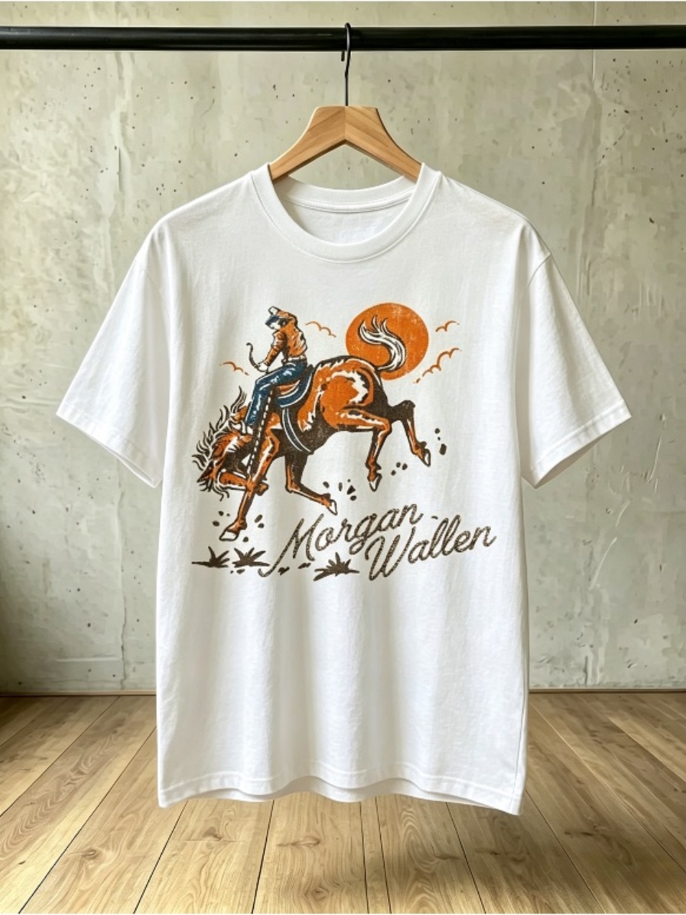 Terih Morgan Wallen Cowboy Rare Retro Shlort Sleeve T Shirt Classic Style Unisex